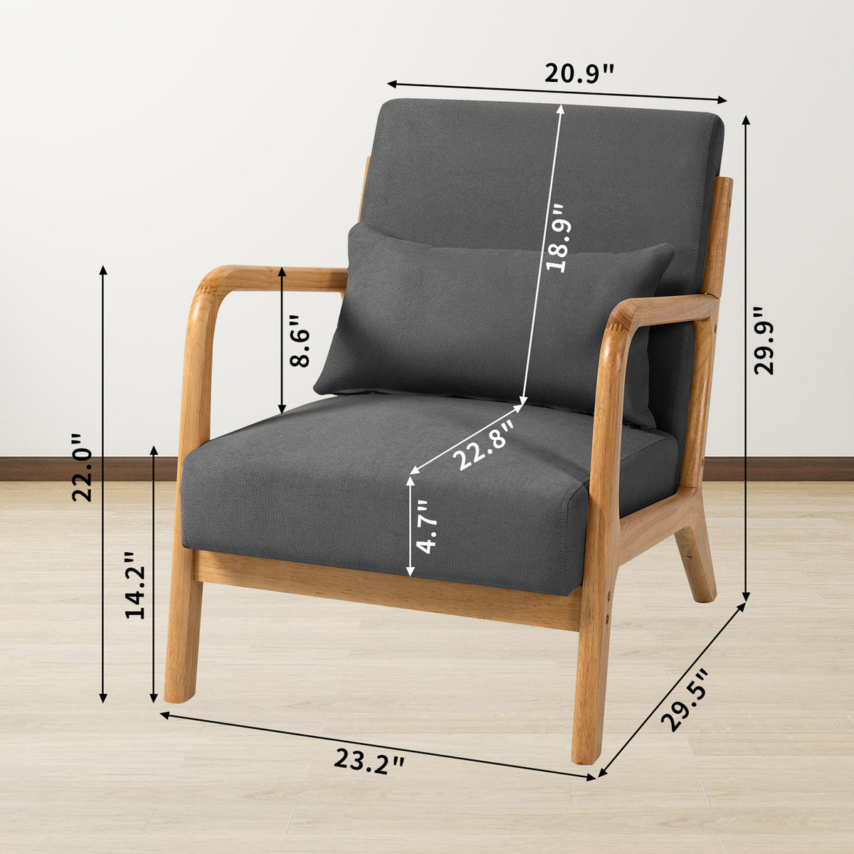 Dark Gray Single Seat Solid Wood Armrest Leisure Sofa C48377