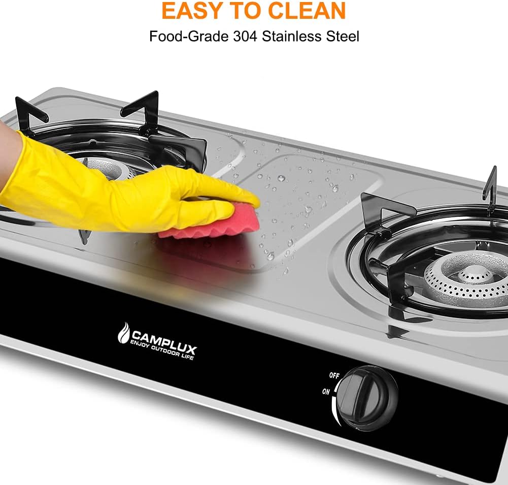 Stainless Steel 2 Burner Camping Stove with Auto Ignition C258