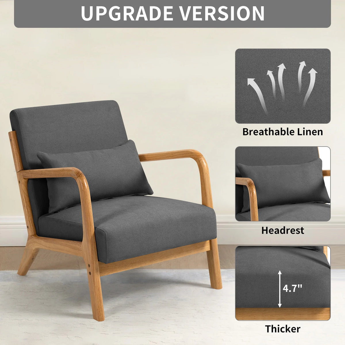Dark Gray Single Seat Solid Wood Armrest Leisure Sofa C48377