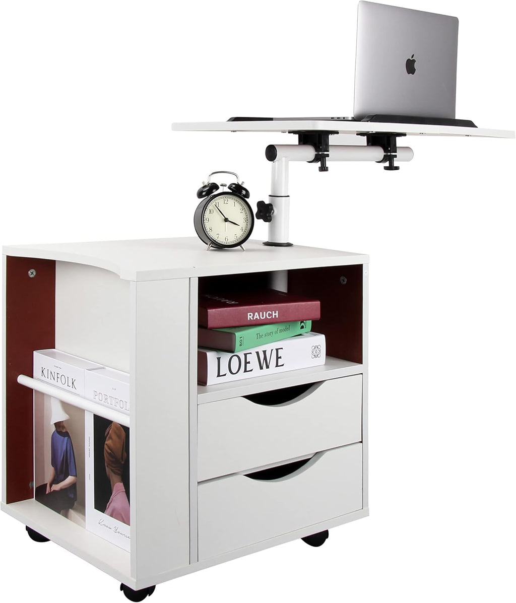 Black Wooden Nightstand with Drawers and Wheels G647