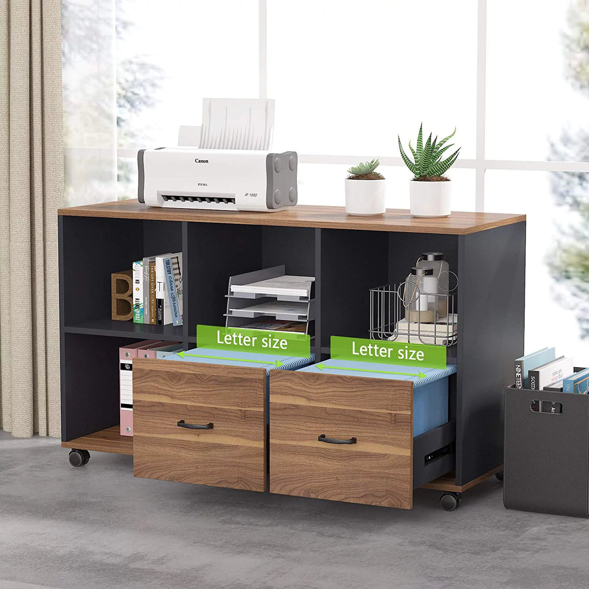 L-Shaped Computer Desk with File Cabinet and Storage Shelves X766720