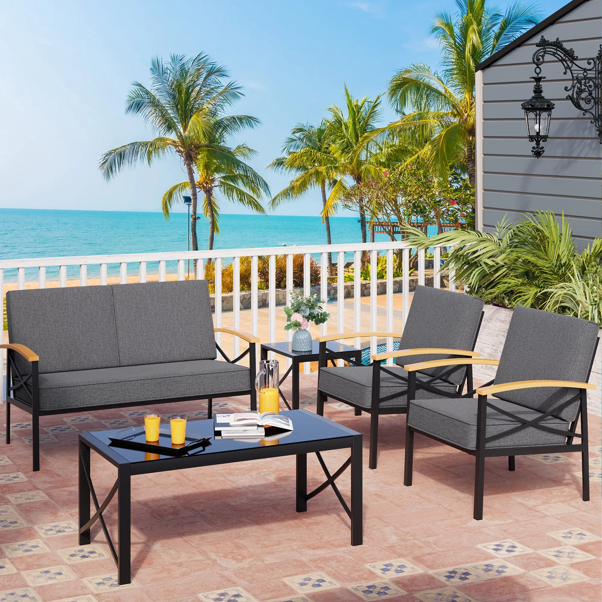 5 Piece Patio Conversation Sectional Set J768864