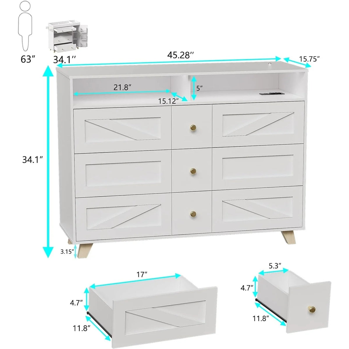 White 6 Drawer Dresser S3269