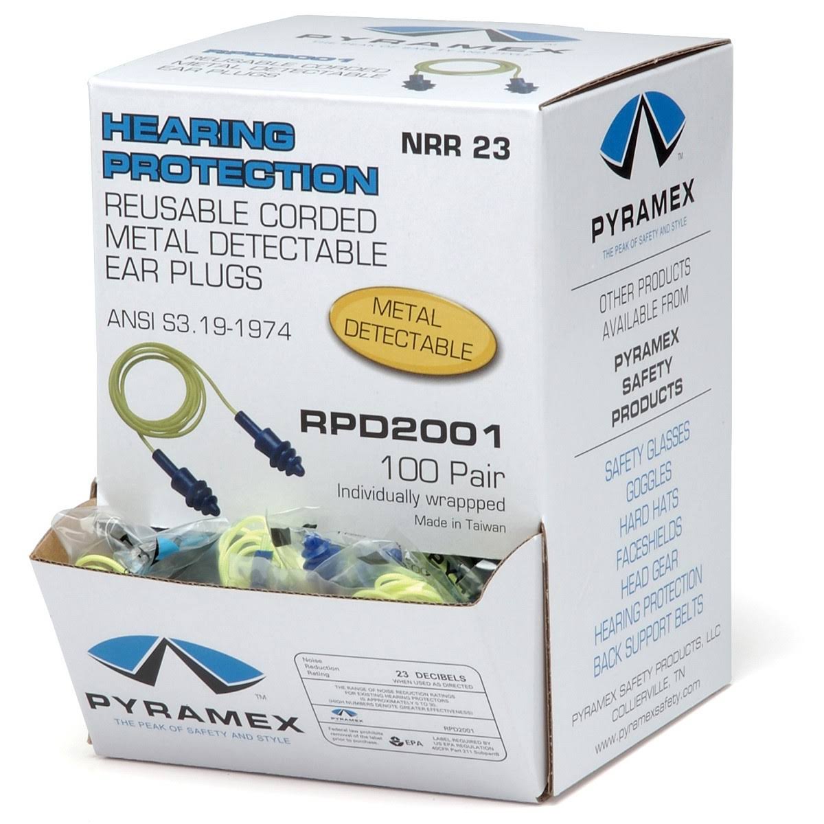 Metal Detectable Reusable Earplugs, 100 Pair/Box N696