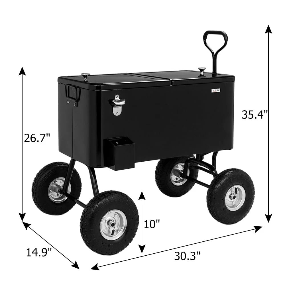 80 Quart Rolling Cooler Ice Chest with Long Handle and 10 Wheels Y688
