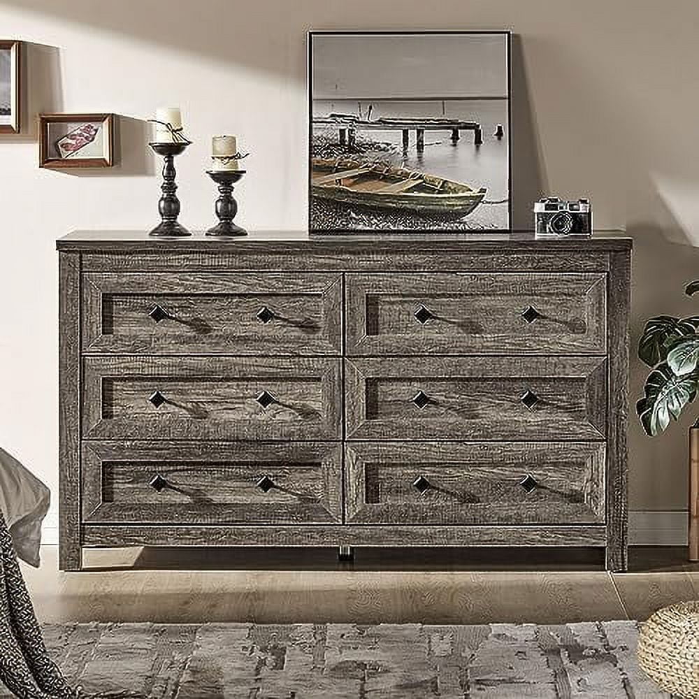 6 Drawer Wood Dresser Dark Oak B431334