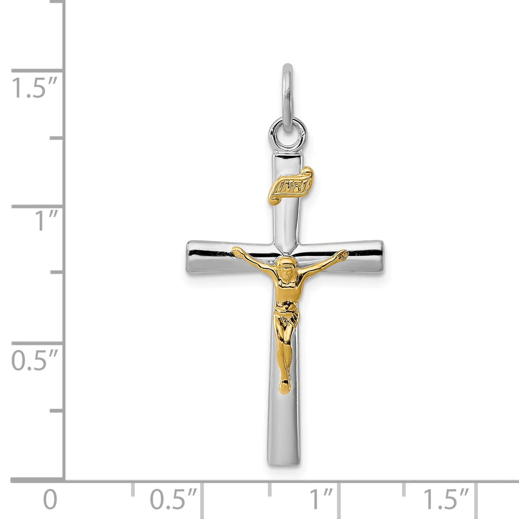 18K Gold Rhodium-Plated Sterling Silver Crucifix Charm Pendant with Sterling Silver Cable Chain Necklace 18'' W38092