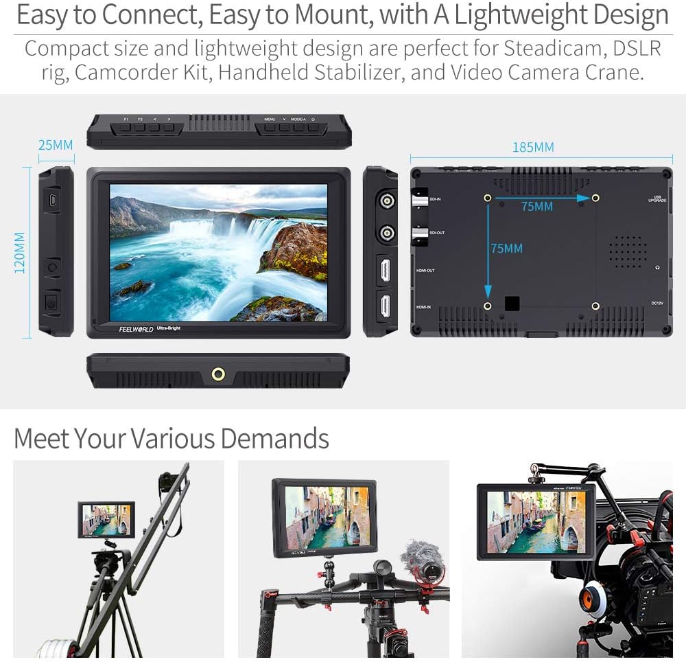 7 Inch 2200nit DSLR Camera Field Monitor Full HD 1920x1200 3G SDI 4K HDMI O487643