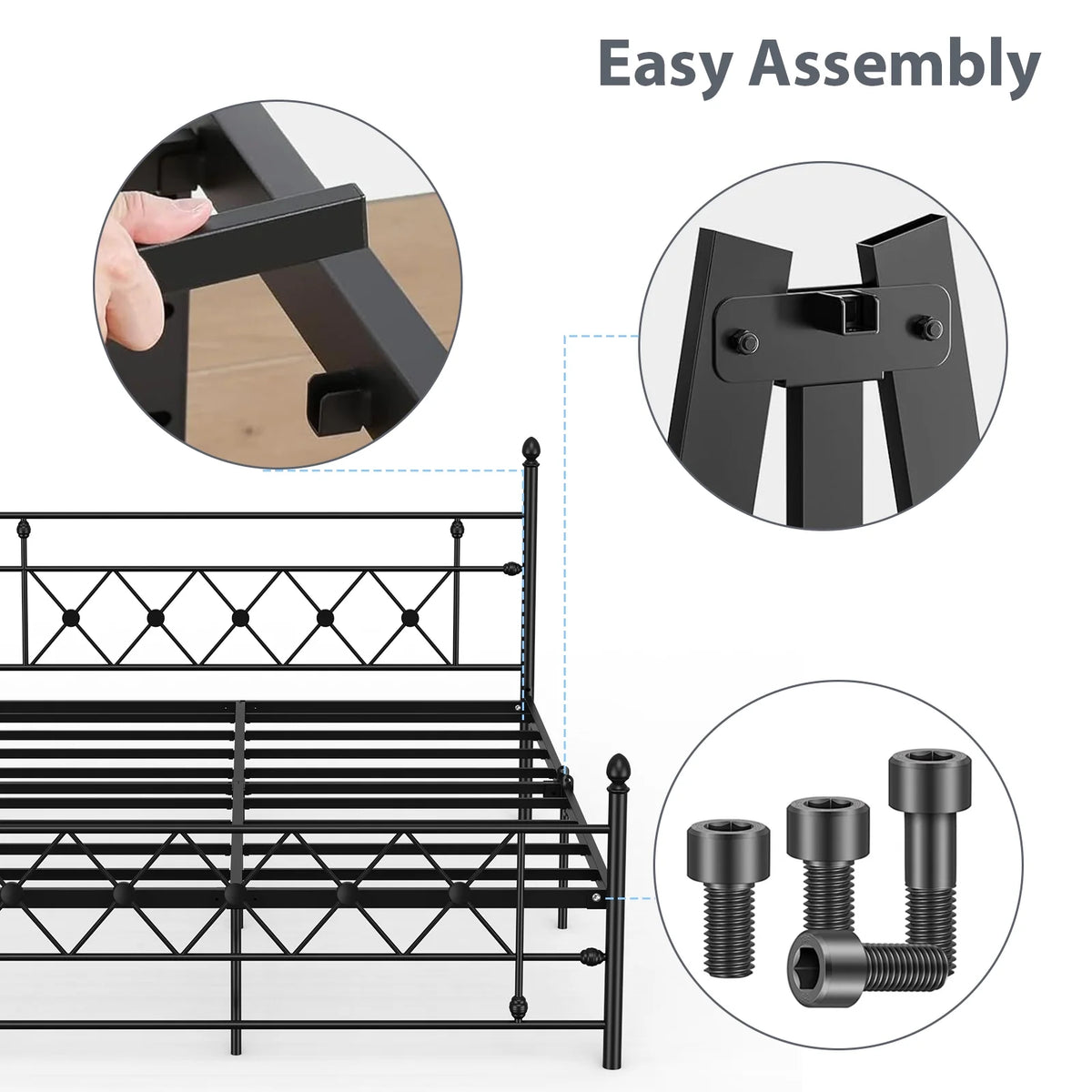 Queen Size Black Metal Platform Bed Frame with Headboard E91529
