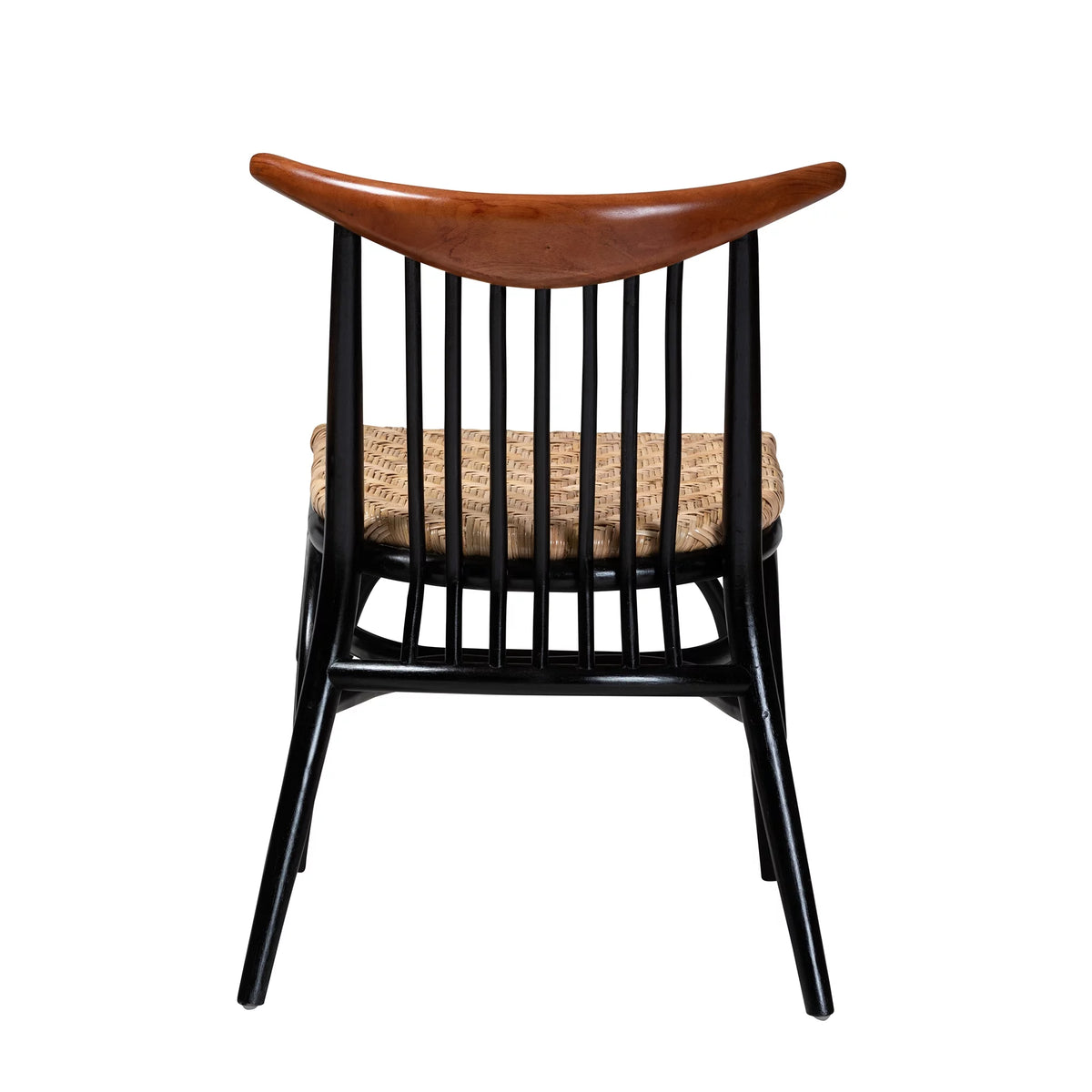 Black and Walnut Brown Wood and Rattan Dining Chair F7259