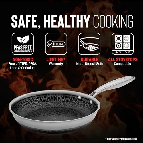 8" Frying Pan, Tri-Clad Stainless Steel and Nonstick Ceramic, Non Toxic Cookware O349637