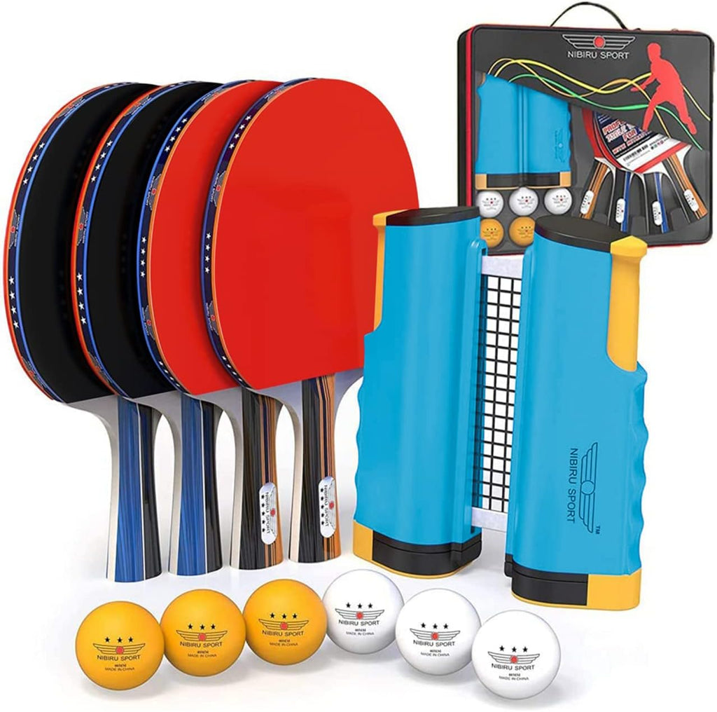 Ping Pong Paddles Set with Retractable Net and Storage Case, Pack of 2 O653316