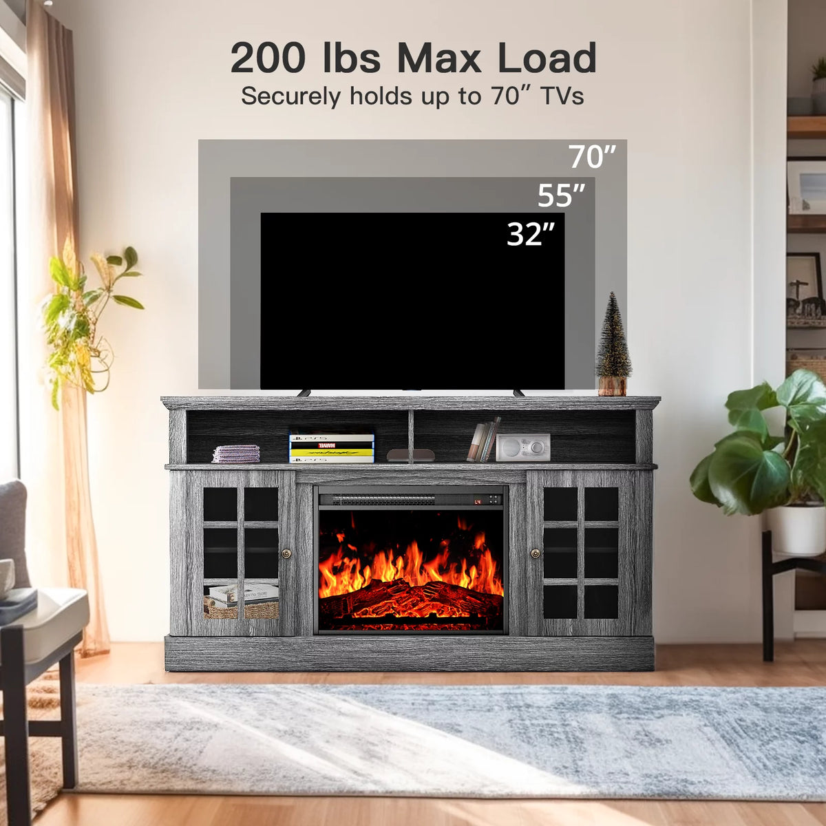 Electric Fireplace TV Stand with Adjustable Shelves Q351