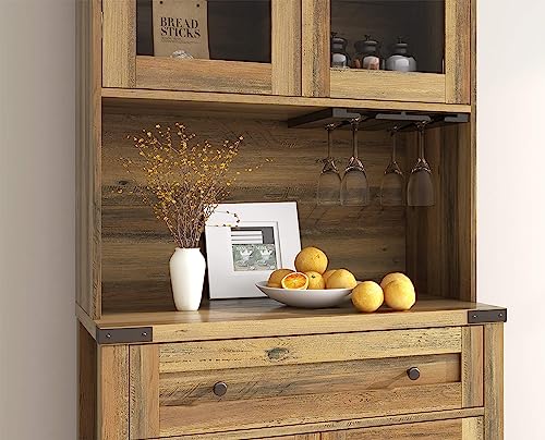 72 inch Tall Kitchen Pantry Cabinet Storage Hutch with Countertop and Doors S9122