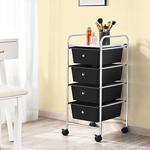 Black 4 Drawer Rolling Plastic Storage Cart T518176