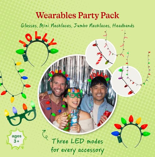 Light Up Christmas Necklace Set 4 Pack LED Glow Jewelry 3 Light Modes C88758