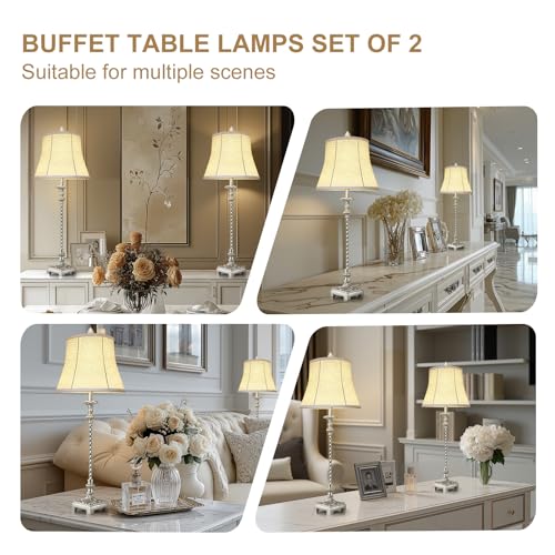 Set of 2 33'' Tall Ivory White Linen Fabric Table Lamps Y63485