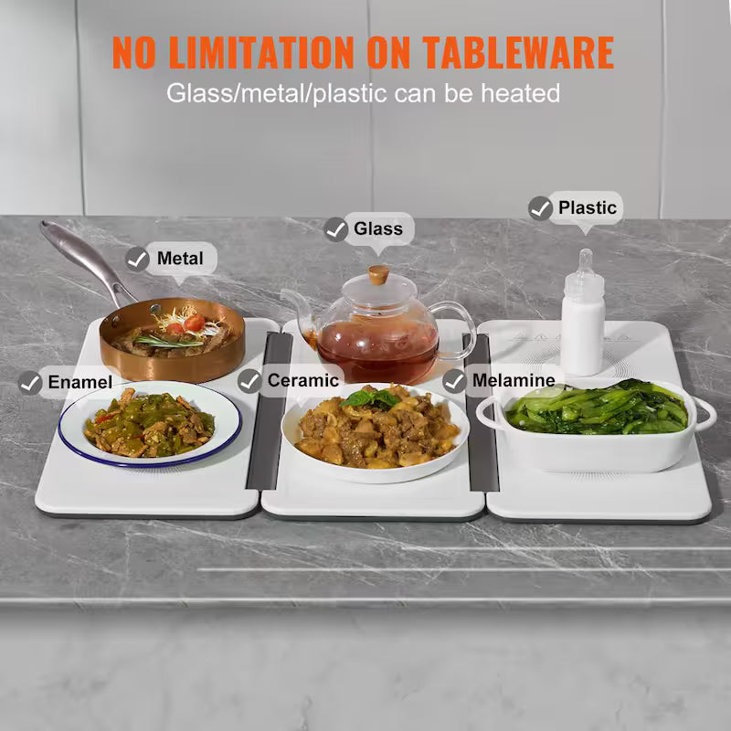 White Portable Electric Warming Tray with Temperature Control F8687