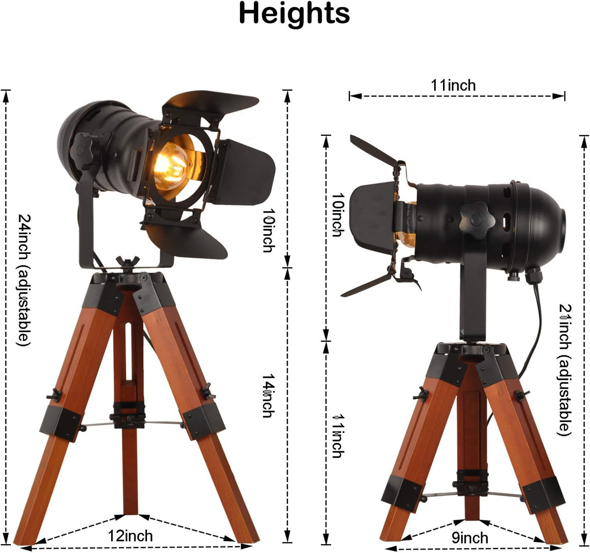 Industrial Tripod Floor Table Lamp Vintage Wood Searchlight Standing Lighting F114738