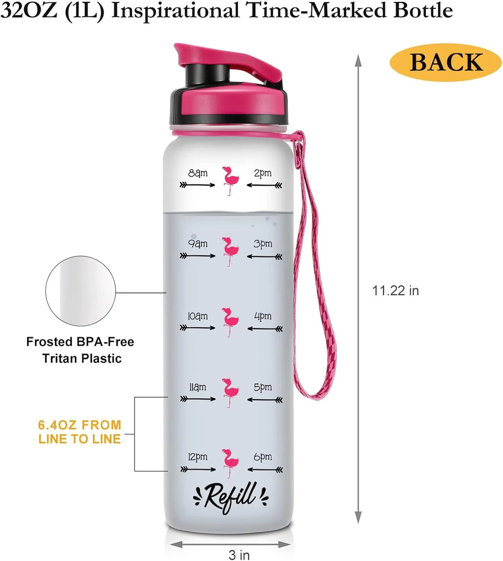 32oz Motivational Tracking Water Bottle with Times to Drink O159