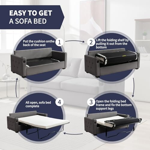 Beige Queen Pull Out Sofa Bed with Memory Foam Mattress X245
