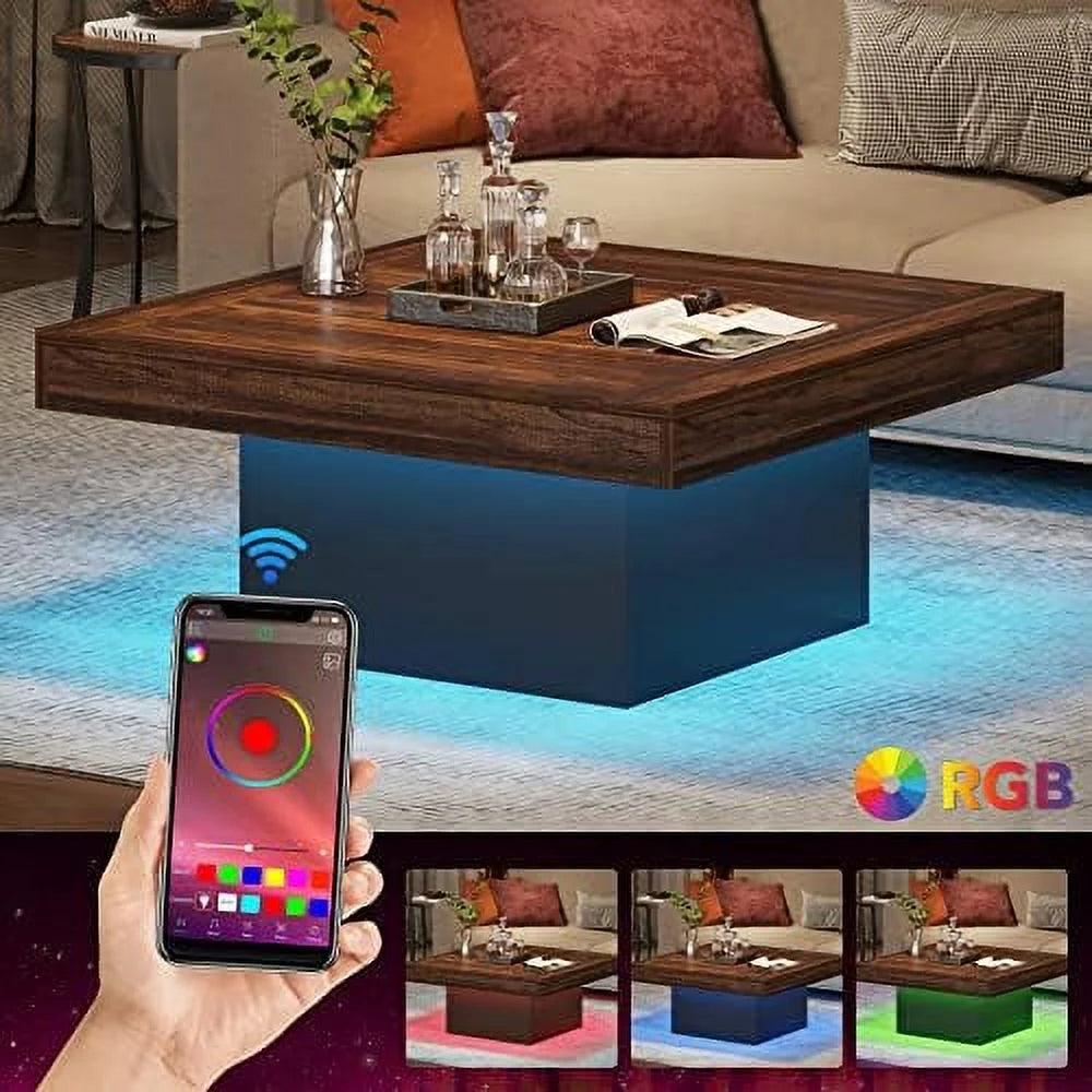 Square LED Engineered Wood Coffee Table K537