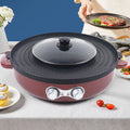 2 in 1 Electric Soup Shabu Pot Smokeless Grill Hot Pot 2200W Red N565956