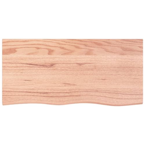 Solid Oak Wood Bathroom Countertop Light Brown Handmade Live Edge Vanity Top with Varnish Finish 15.7"x11.8"x(0.8"-1.6") D395265