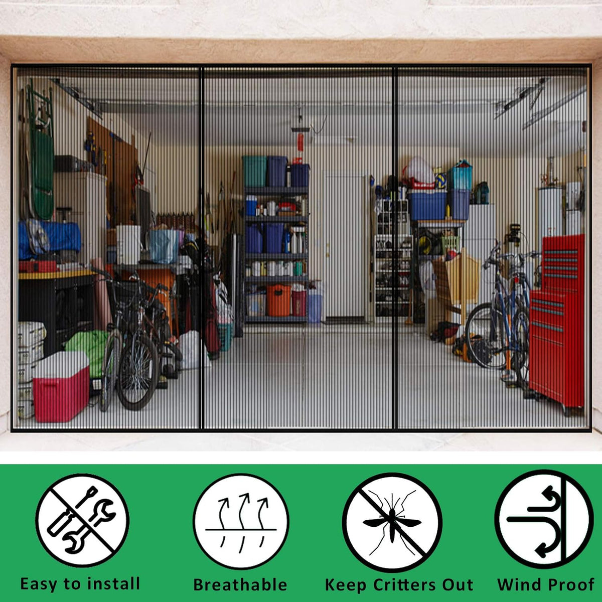 2 Car 16 x 7 Ft Retractable Magnetic Garage Door Screen E615