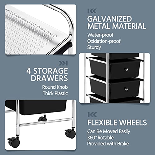 Black 4 Drawer Rolling Plastic Storage Cart T518176