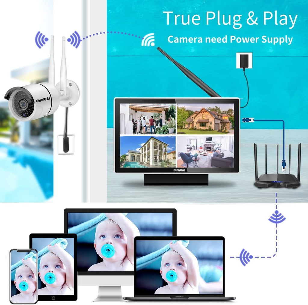 Wireless Security Camera System with 10 HD Screen, 4Pcs WiFi IP Cameras G253