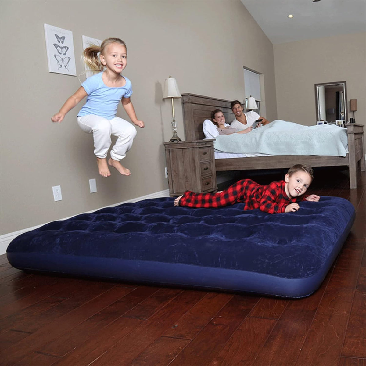Full Size Air Mattress with Air Pump Inflatable Mattress with Flocking Surface Blow Up Mattress Air Bed Pack of 2 W92679
