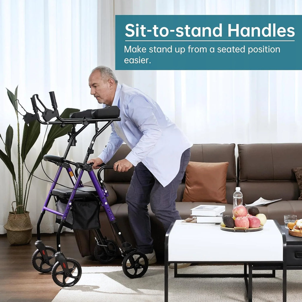 Folding Aluminum Upright Rollator Walker with Seat and Backrest K355565