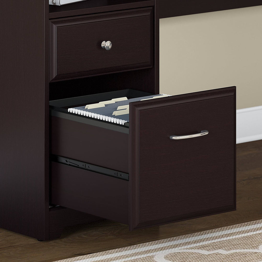 72W L Shaped Computer Desk with Hutch and Drawers, Espresso Oak X494