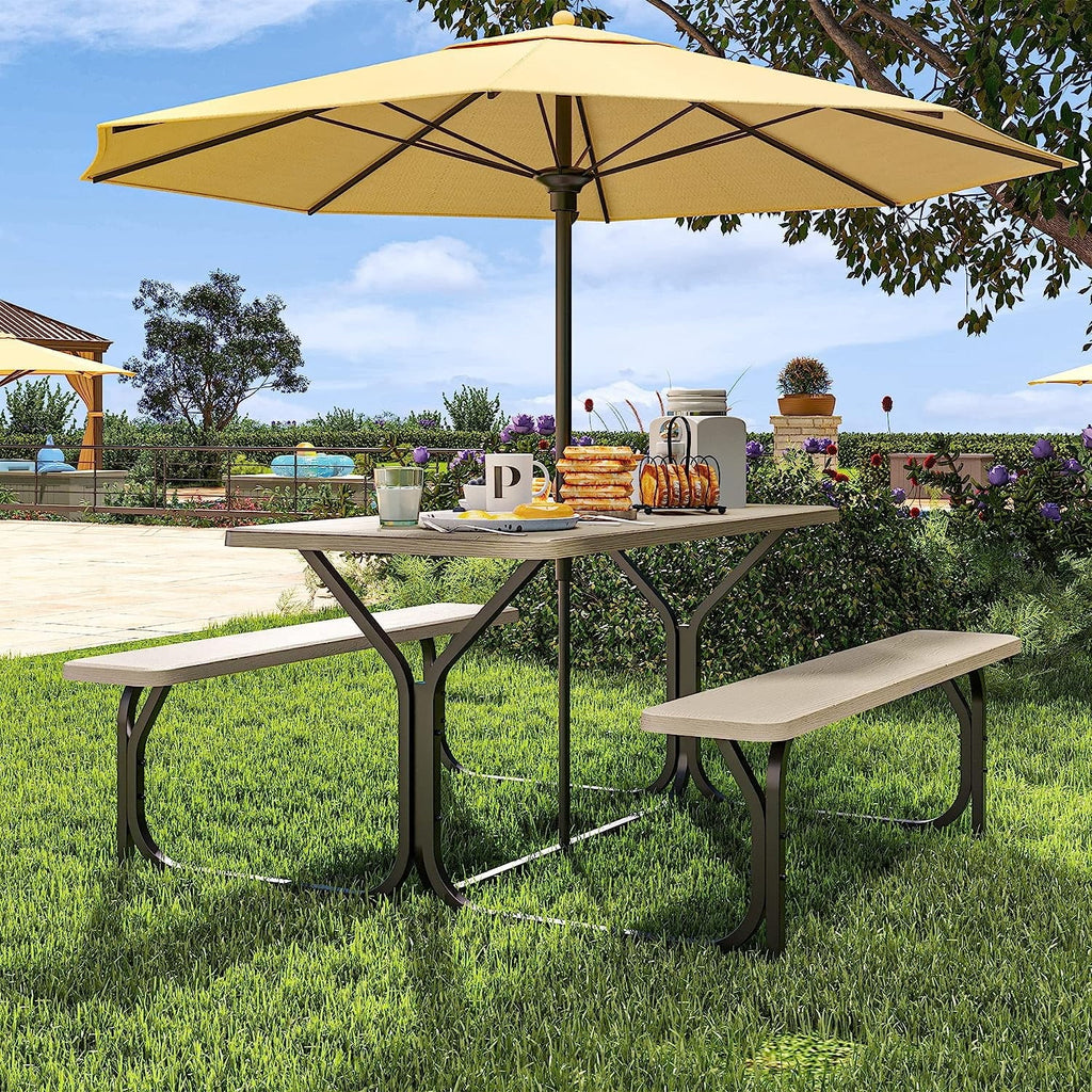 6 ft Black Picnic Table Bench Set with Umbrella Hole K599