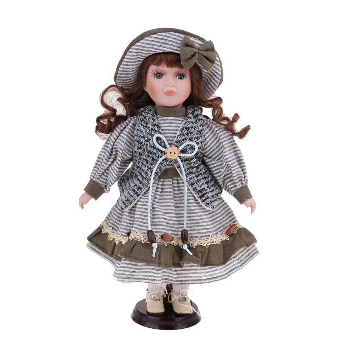 30cm Porcelain Doll Figure with Wood Stand Z37975