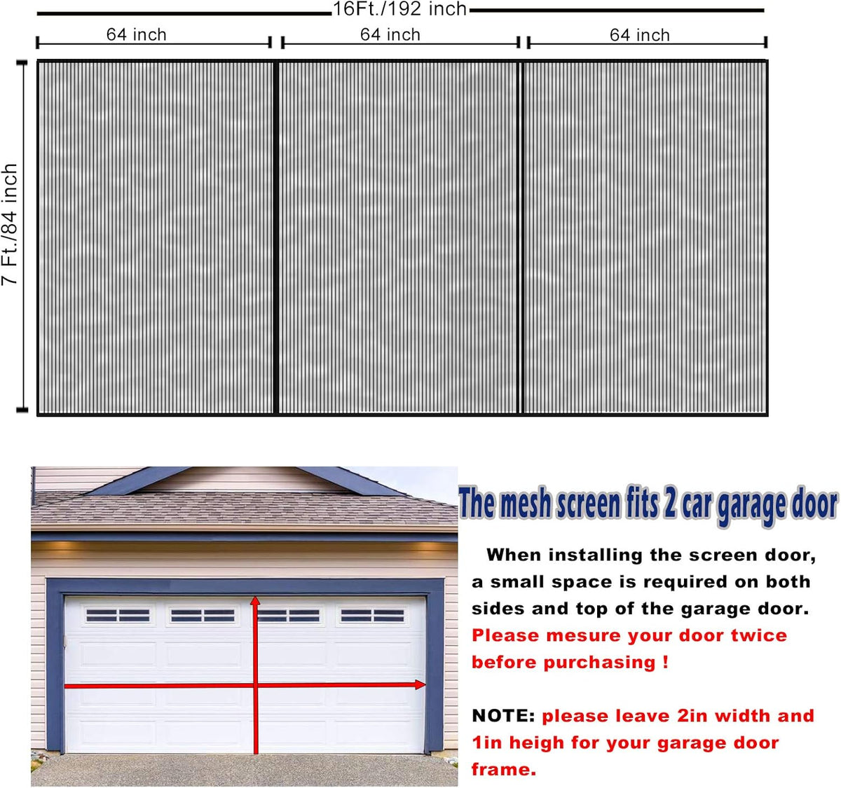 2 Car 16 x 7 Ft Retractable Magnetic Garage Door Screen E615