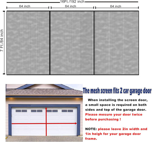 2 Car 16 x 7 Ft Retractable Magnetic Garage Door Screen E615