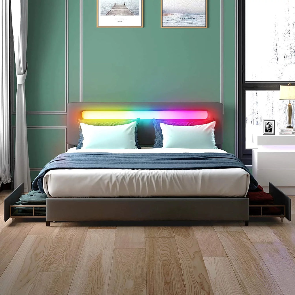 King Size Platform Bed Frame with 4 Storage Drawers X521
