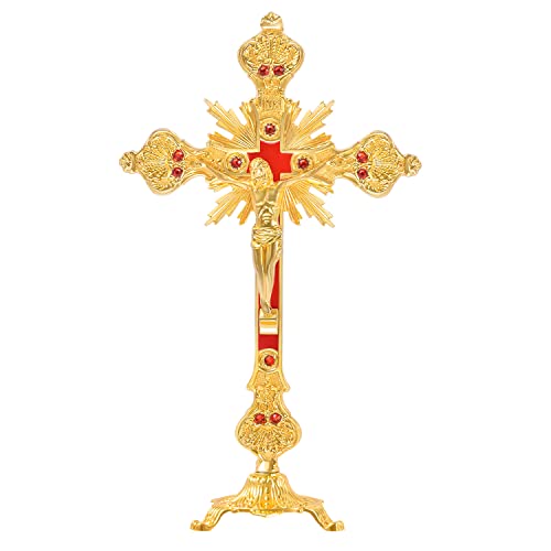 Golden Metal Standing Crucifix Jesus Cross N251