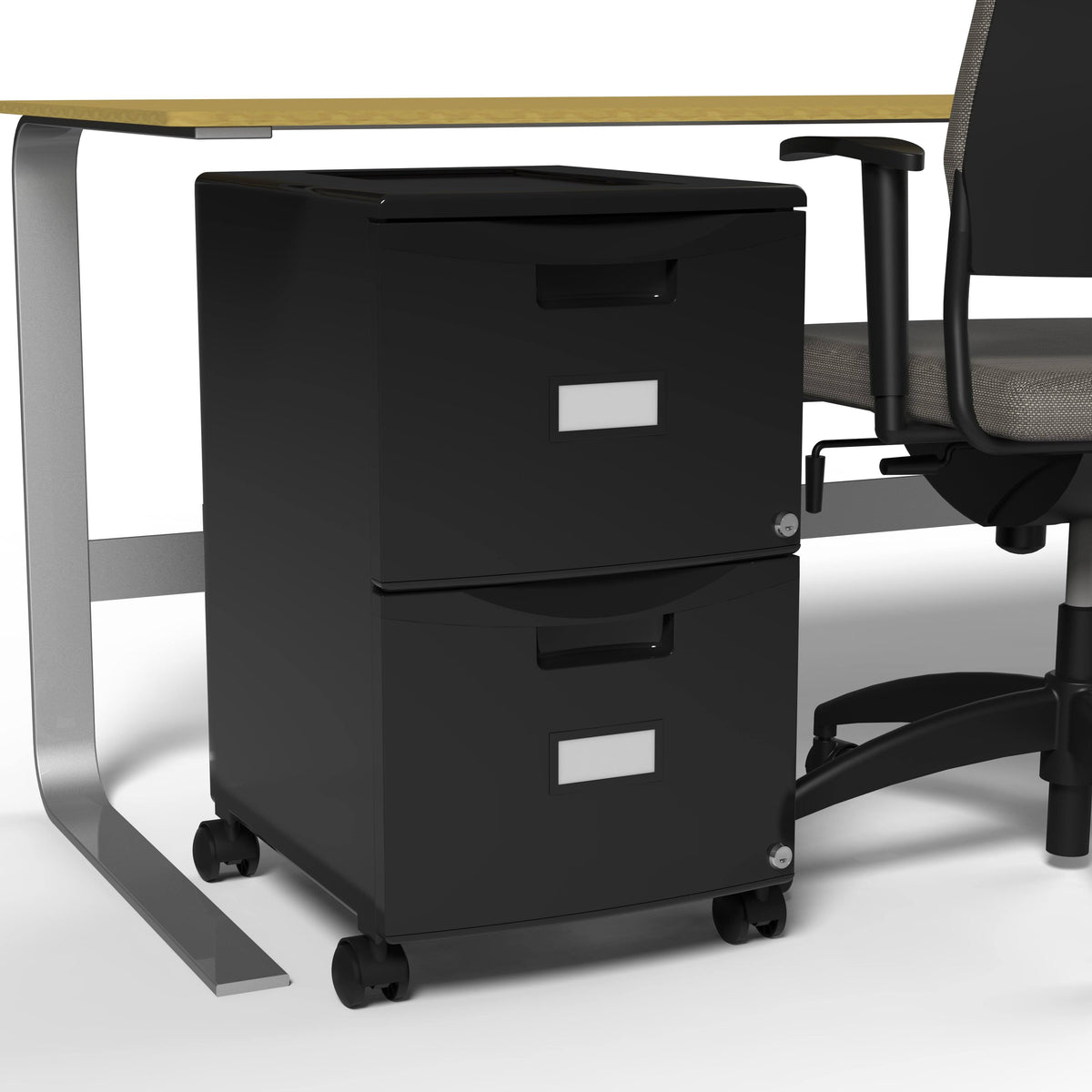 2-Drawer Mobile File Cabinet with Lock, All Black O667