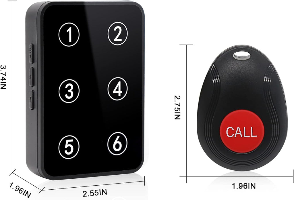 Wireless Caregiver Pager System with 2 Number Display Plug-in Receiver 6 Waterproof Transmitters F296406