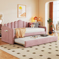 Twin Size Velvet Upholstered Daybed with Trundle and USB Charging Ports S25707