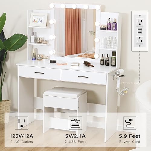 Vanity Desk with Lighted Mirror and Stool O962