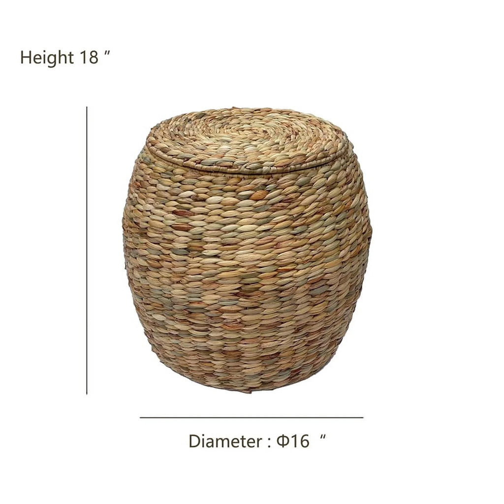 Beige Wicker Rattan Storage Ottoman Basket with Lid N332494