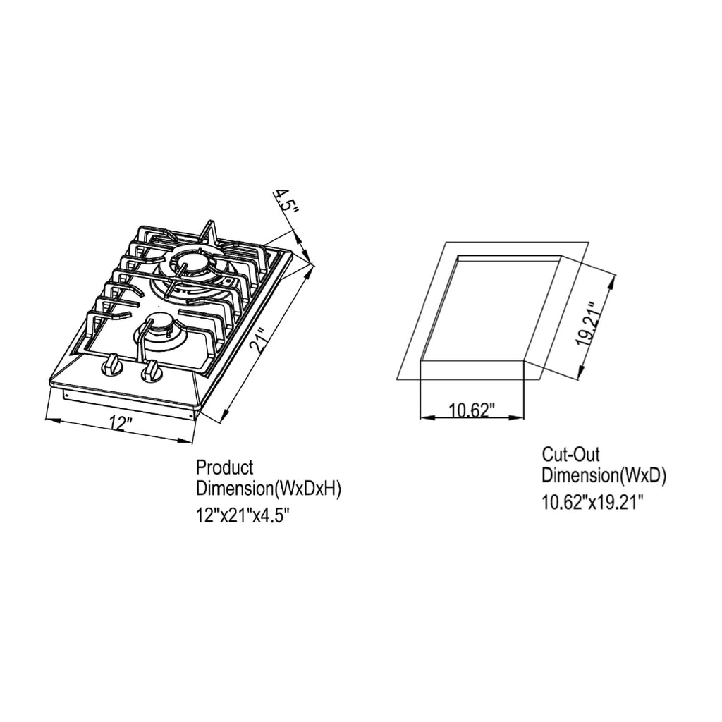 2 Piece Gas Cooktop and Wall Mount Range Hood Y786