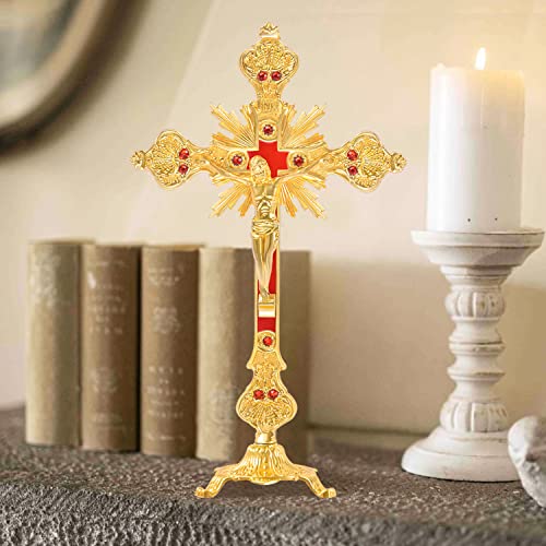 Golden Metal Standing Crucifix Jesus Cross N251