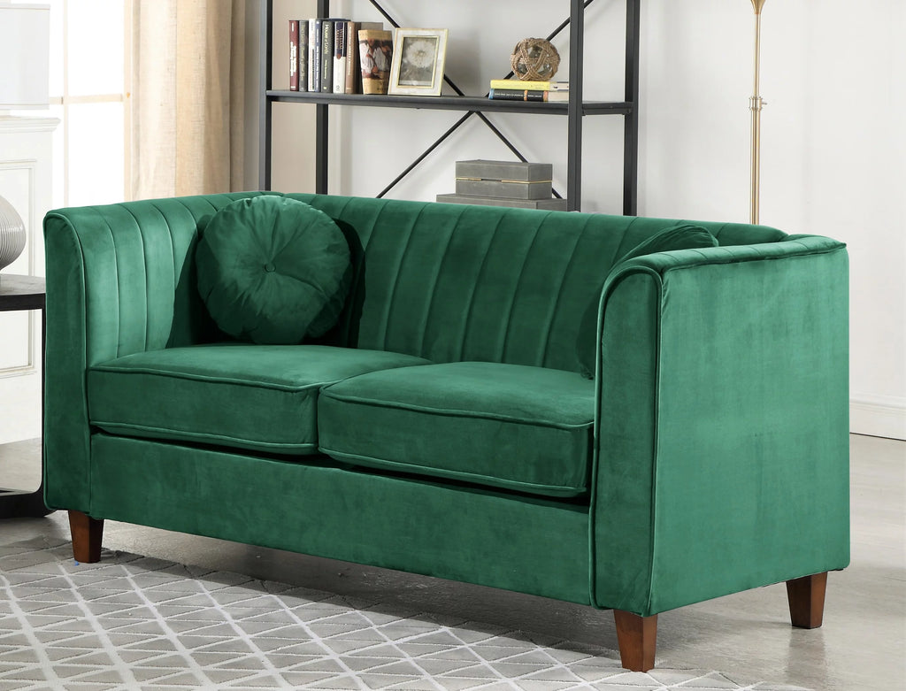 Green Velvet Rolled Arm Loveseat N3313