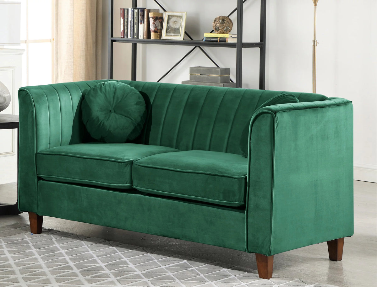 Green Velvet Rolled Arm Loveseat N3313