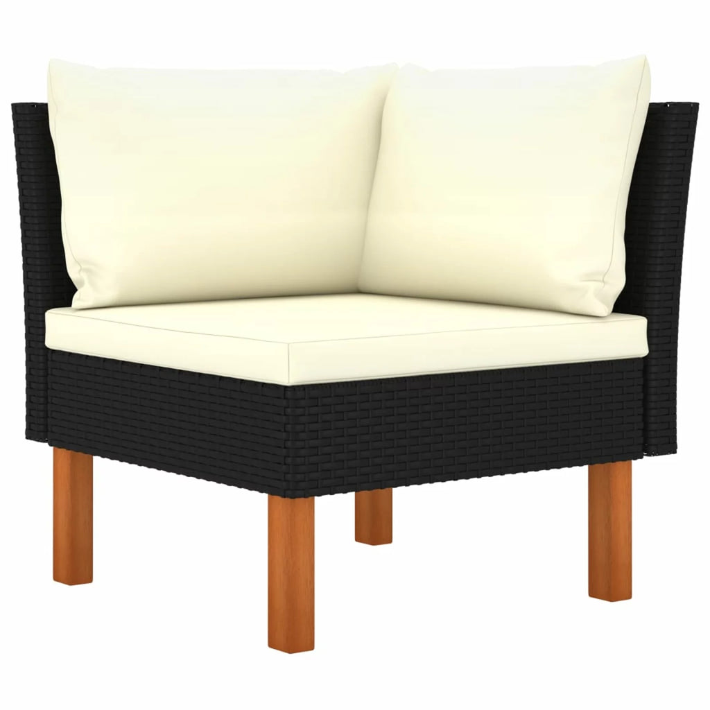 Cream White Black Poly Rattan Eucalyptus Wood Corner Sofa F315599